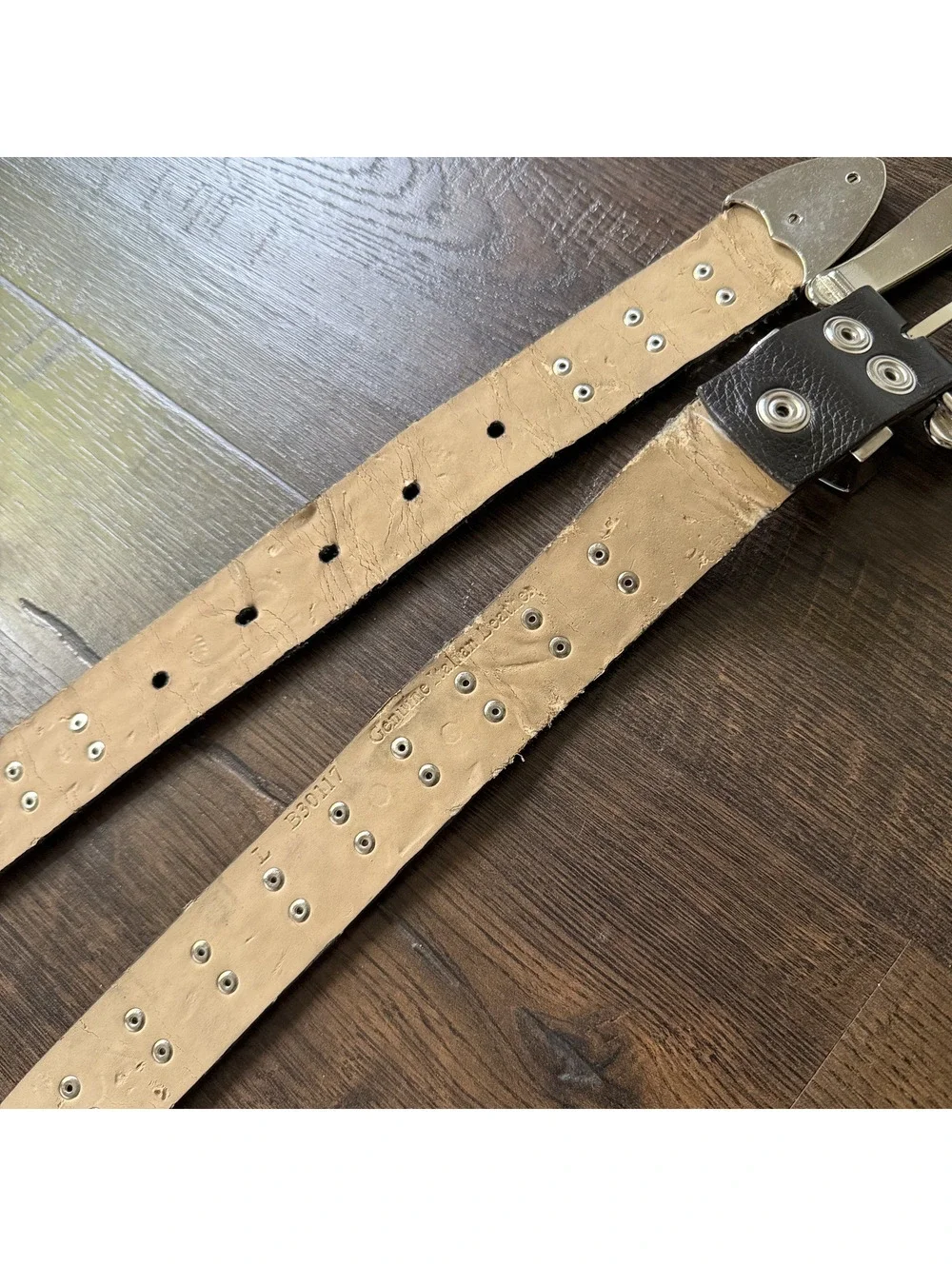 Vintage 90s Y2K Italian Leather Studded Rhinestone Western Belt Silver Size L